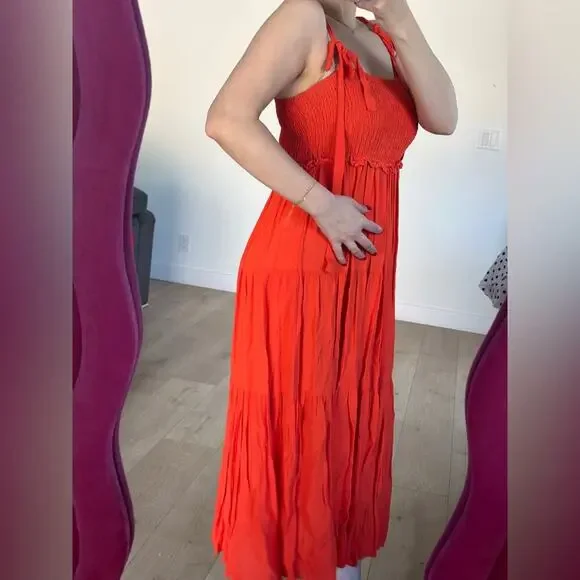 Orange strappy summer dress, size M. Fits up to a large. - Picture 4 of 7